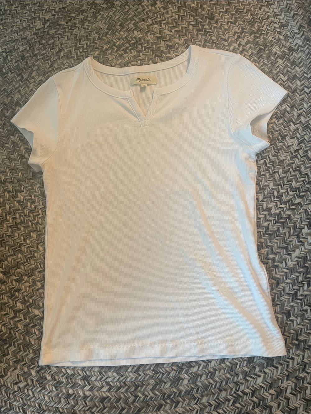 Madewell White Short Sleeve Notch-Neck Ribbed Tee
